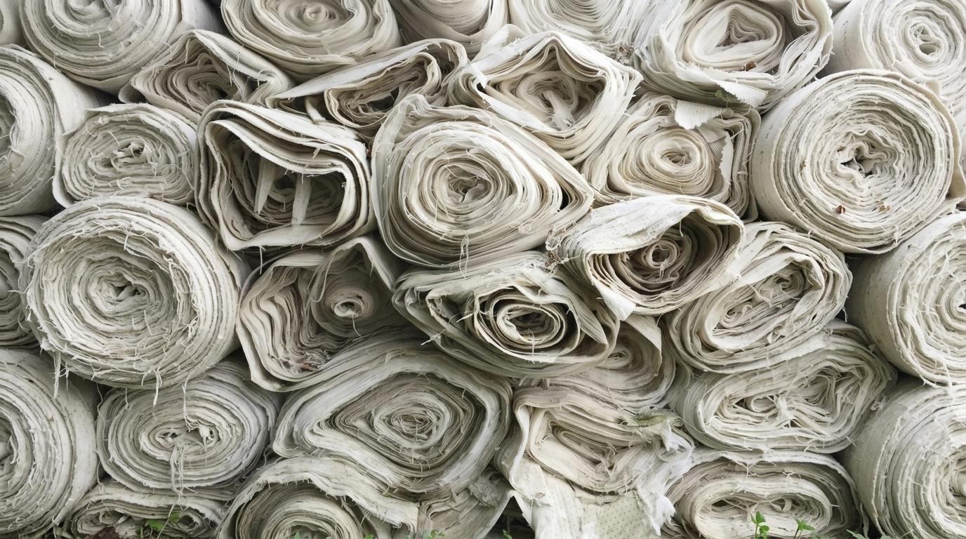 Rolls of finished fabric stacked together at JA Textile