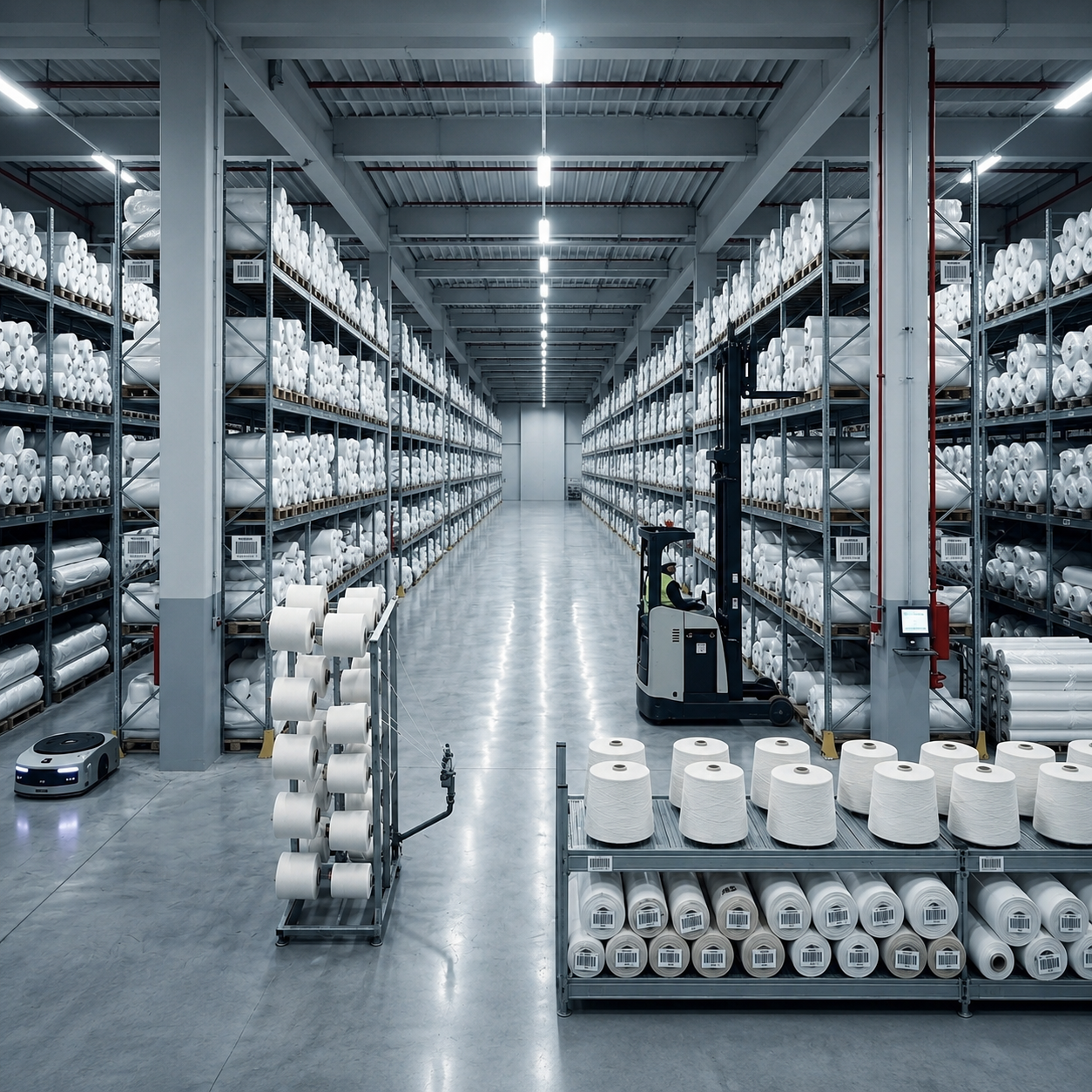 Organised fabric storage warehouse for bulk supply at JA Textile